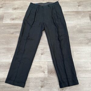Vintage Polo Ralph Lauren 100% Linen Slacks Pants Men 34x34 Black Pleated Cuffed